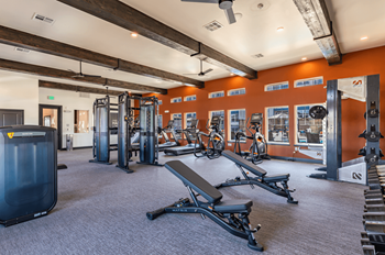 the gym at the landing at jasper at victory ridge apartments